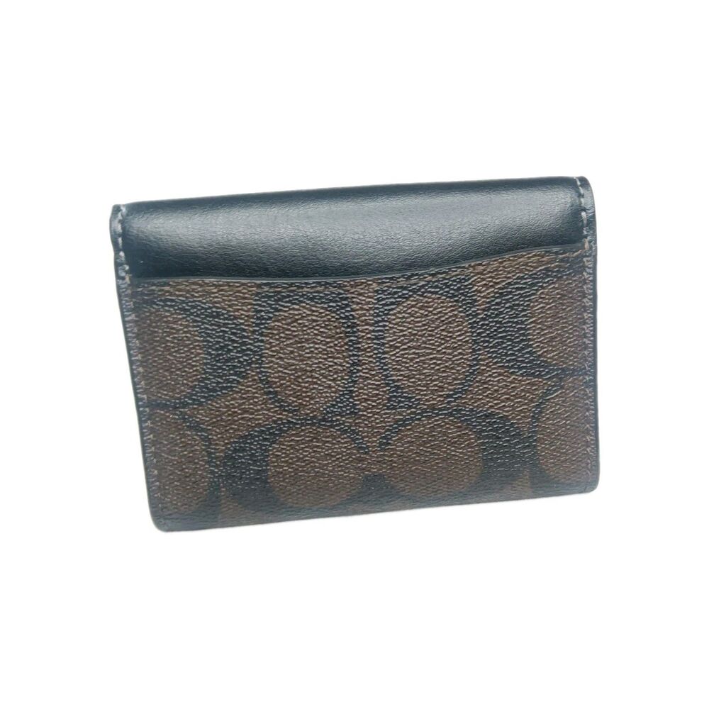 Coach Flap Card Case In Signature Canvas Brown Card Wallet - Picture 2 of 7